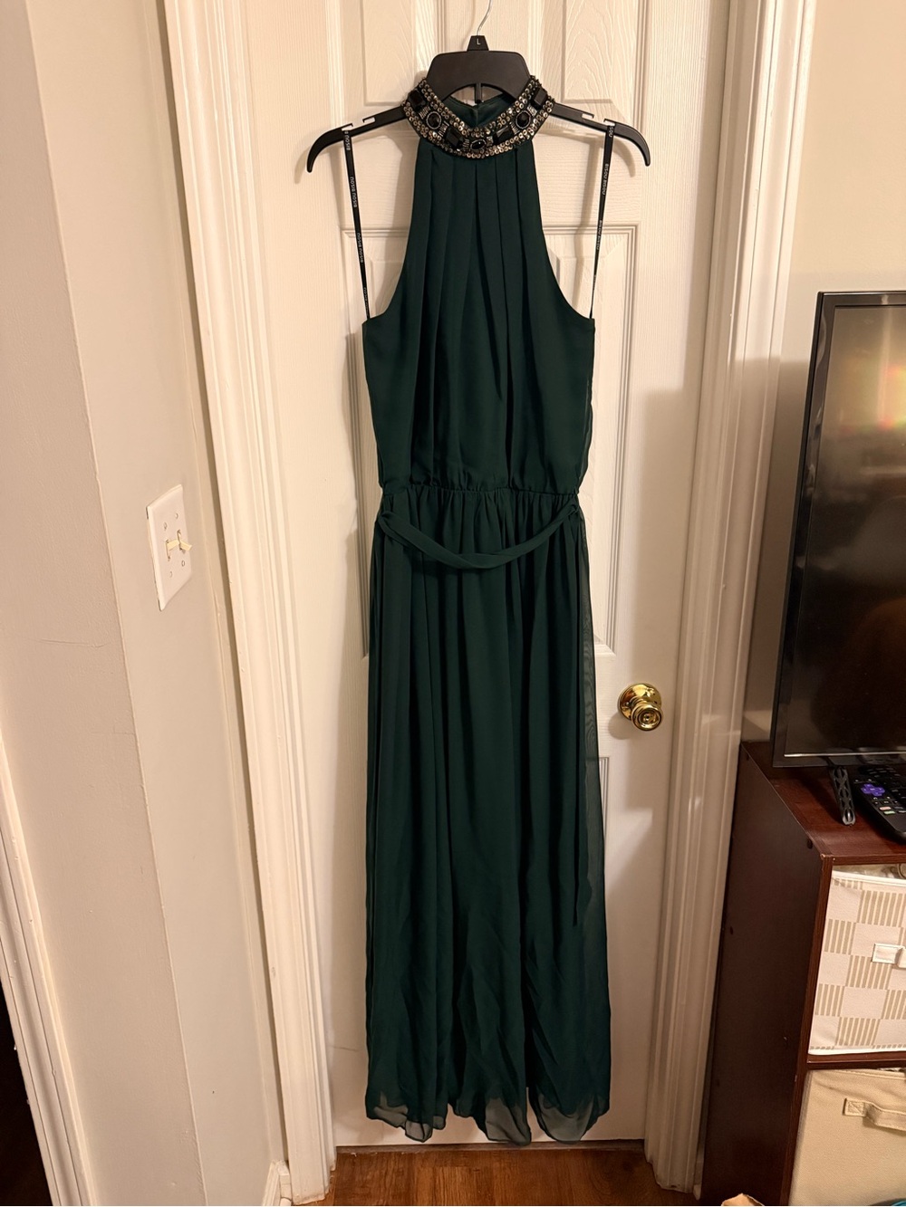 Dark Green Embellished Halter Maxi Dress